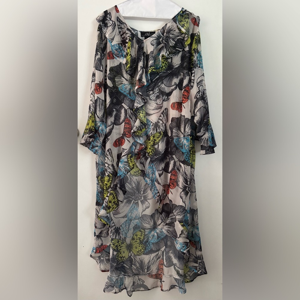 Midnight Velvet Hi-Low Sheer Coverup Plus Size 🦋 Floral Butterfly